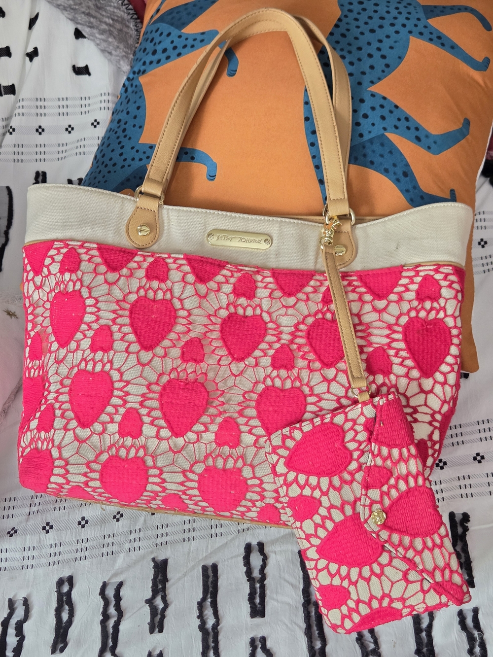 Betsey Johnson Lacey Heart Tote & Wristlet - Picture 2 of 14
